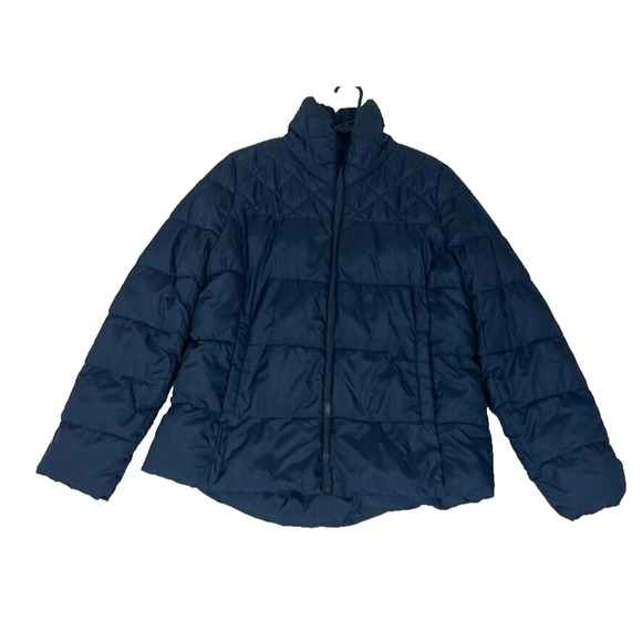 Old Navy Jacket Womens Medium Navy Blue Quilted Puffer Waist Length Winter - Picture 1 of 14